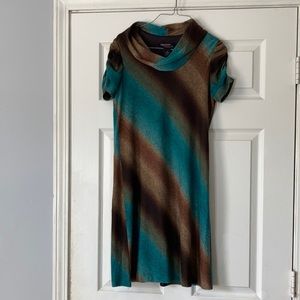 Signature by Bobbi Bee brown blue sweater cowl neck midi short sleeved dress